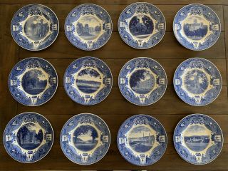Set Of 12 Wedgwood West Point 10 - 1/2 " Blue Dinner Plates 1933
