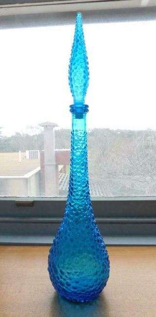Funky Mid Century Genie Bottle Bubble Pattern Blue Glass Italy C1960s