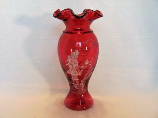 Fenton Cranberry Mary Gregory 9 " Vase Beachcomber Limited Edition 683/1850