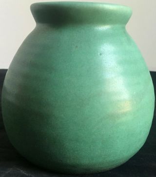 Teco Matte Green Arts Crafts Vase Mission Double Signed Ribbed Stickley Limbert