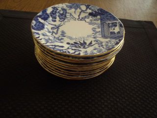 Royal Crown Derby 10 Blue Mikado Bread & Butter Plates 6 "