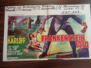 Frankenstein 1970 Belgian Movie Poster 1958 Rare Boris Karloff Horror