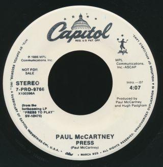 Beatles Very Rare 1986 Paul Mccartney " Press " Edited Version 45 Nm