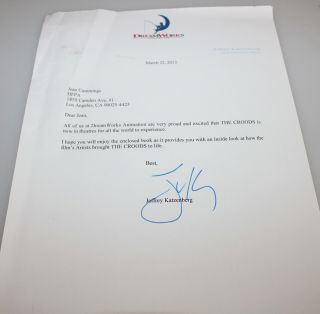 Jeffery Katzenberg Hand Signed Letter Card Thank You Autograph Fyc 7