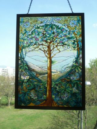 Vintage Louis C Tiffany " Tree Of Life " Stained Glass Glassmasters