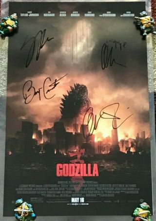Godzilla Poster Signed By Bryan Cranston,  Gareth Edwards,  Elizabeth Olsen & More