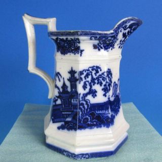 Flow Blue Ironstone - E.  Challinor Pelew - Large Water Pitcher - 9 Inches