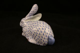 Herend Hungary Bunny Rabbit 15335 Blue Fishnet Hand Painted Porcelain Figurine 2