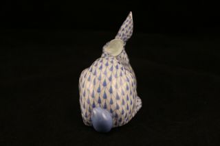 Herend Hungary Bunny Rabbit 15335 Blue Fishnet Hand Painted Porcelain Figurine 3