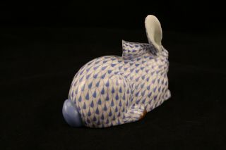 Herend Hungary Bunny Rabbit 15335 Blue Fishnet Hand Painted Porcelain Figurine 4