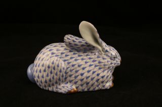 Herend Hungary Bunny Rabbit 15335 Blue Fishnet Hand Painted Porcelain Figurine 5