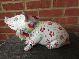 Mackenzie Childs - Large Piggy Bank Bow,  Courtly Check Pigadilly - Discontinued