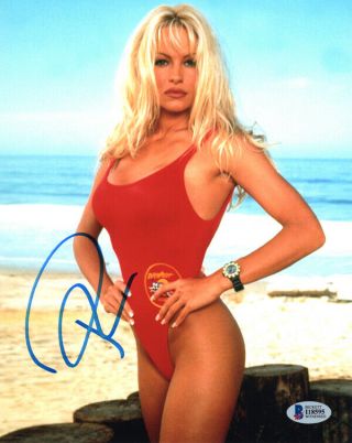 Pam Pamela Anderson Signed Autographed 8x10 Photo Baywatch Beckett Witnessed Bas