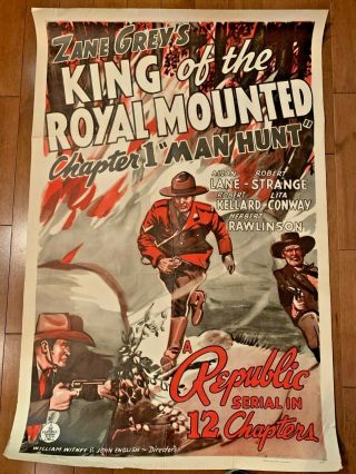 Vintage C1940 Zane Grey King Of The Royal Mounted Huge Poster