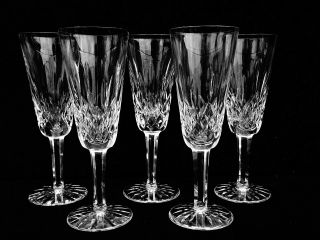5 Brilliant Waterford Crystal " Lismore " Fluted Champagne Glasses Ireland