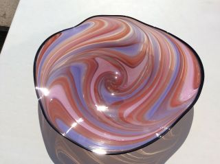 Hand Blown Glass Art Wall Platter Bowl Dish Plate 20 " Pink Red Purple