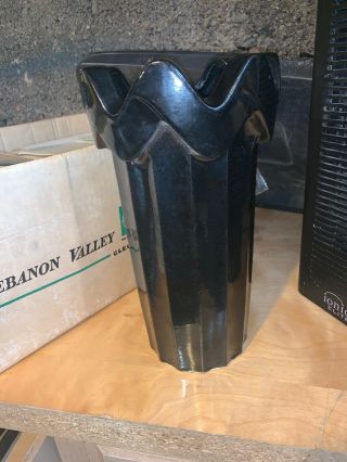Vintage Mccoy Art Pottery Heavy Ceramic Black Umbrella Stand Large Vase 14 " Tall