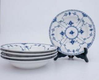 5 Deep Plates 566 - Blue Fluted - Royal Copenhagen - Half Lace - 2:nd Quality