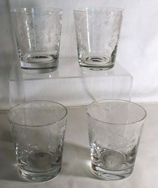4 Cambridge Crystal Rose Point Straight Sided Old Fashioned Tumblers
