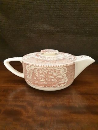 Rare Currier And Ives Royal China Clipper Ship Teapot Pink Red