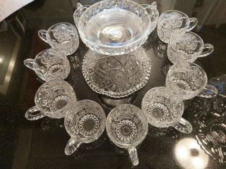Depression Era 12 Cup Punch Bowl on Base with 12 cups 4