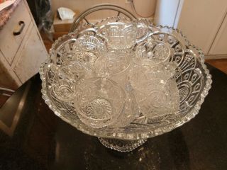 Depression Era 12 Cup Punch Bowl on Base with 12 cups 8