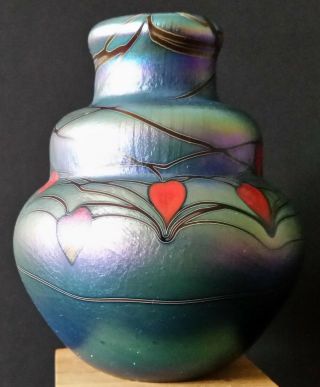 Vintage Lundberg Studios Iridescent Art Glass Mini Vase 1975 Sl 2 1/2 "