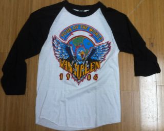 Van Halen 1984 Tour Of The World Concert T - Shirt 3/4 Sleeve Jersey Deadstock
