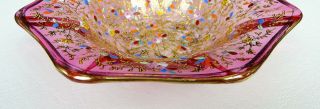 MOSER ART GLASS CRANBERRY GOLD LEAVES ENAMEL FLORAL 5 7/8 