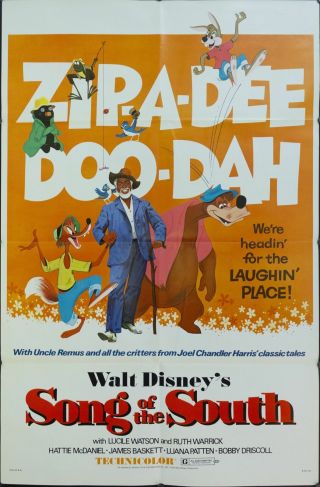 1972 Walt Disney Song Of The South One Sheet Movie Poster Vintage