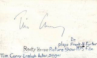 Tim Curry English Actor Rocky Horror Picture Show Signed Index Card Jsa