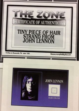 John Lennon Hair Strand W/ Cert Of Authenticity,  Lennon Photo