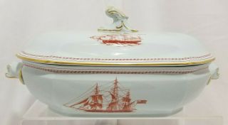 Spode Red Trade Winds Dual Sailing Ships Of Salem Casserole W/lid