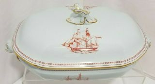 Spode Red Trade Winds Dual Sailing Ships of Salem Casserole W/Lid 2
