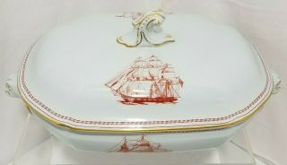 Spode Red Trade Winds Dual Sailing Ships of Salem Casserole W/Lid 4