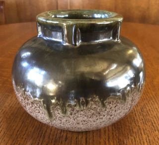 Fulper Butress Top Vase 531 Drip Green Flambe Over Powdered Brown Glaze Signed