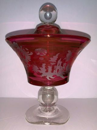 Bohemian Red Glass Compote With Lid