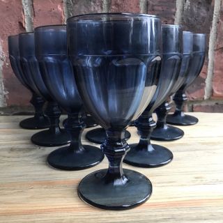 10 Libby Duratuff Gibraltar Dusky Cobalt Blue 7 " Iced Tea Goblets Glasses Stems