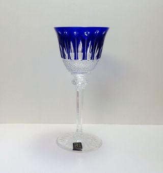 1 Saint St.  Louis Tommy Cobalt Blue Cut To Clear Crystal Wine Glass -