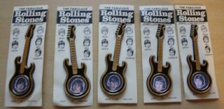 Rare Set 5 1960s Rolling Stones Invicta Guitar Brooches W/ Brian Jones