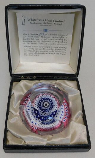 Limited Whitefriars England Liberty Bell Millefiori Paperweight
