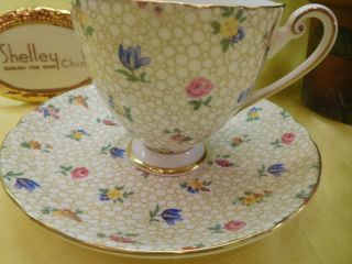 Shelley Floral Chintz Ripon Footed Cup And Saucer Gold Trim 14274
