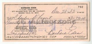 Barbara Eden - Star Of I Dream Of Jeannie - Autographed 1982 Canceled Check