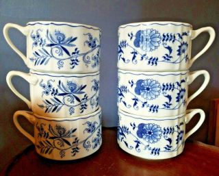 Blue Danube Soup Mugs Large Cup Bowl Set Of 6 Blue Onion