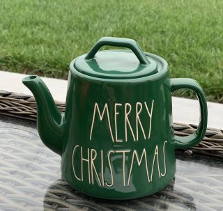 Rae Dunn Green Merry Christmas Teapot Tea Pot