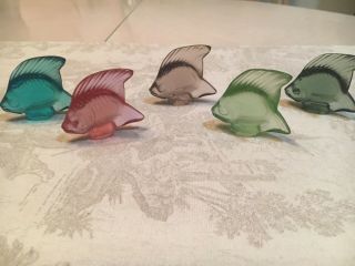 Lalique Crystal Angel Fish Set Of 5 Multi Color