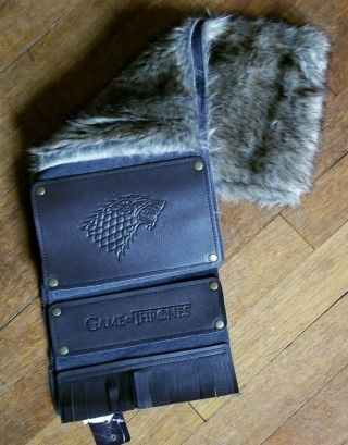 Game Of Thrones House Stark Scarf Faux Fur & Leather Nwt Cosplay Hbo