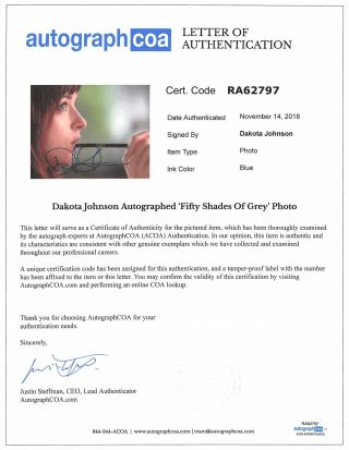 Dakota Johnson Autographed Signed 8x10 Photo 50 Shades Of Grey ACOA LOA 3