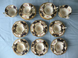 Antique Coalport Batwing Pattern Set Of 15 Porcelain Cups And Saucers,  Teacups