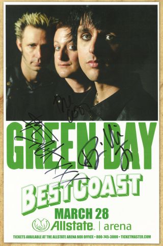 Green Day Autographed Concert Poster 2013 Billie Joe Armstrong,  Mike Dirnt